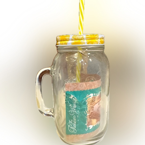 PIONEER WOMAN 32oz CLEAR LEMONADE MASON MUG WITH STRAW SIMPLE HOMEMADE GOODNESS - Picture 3 of 13